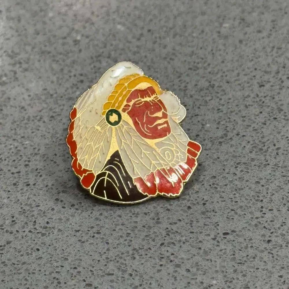 Vintage Native American Indian Chief Enamel Lapel Pin PWII Headdress